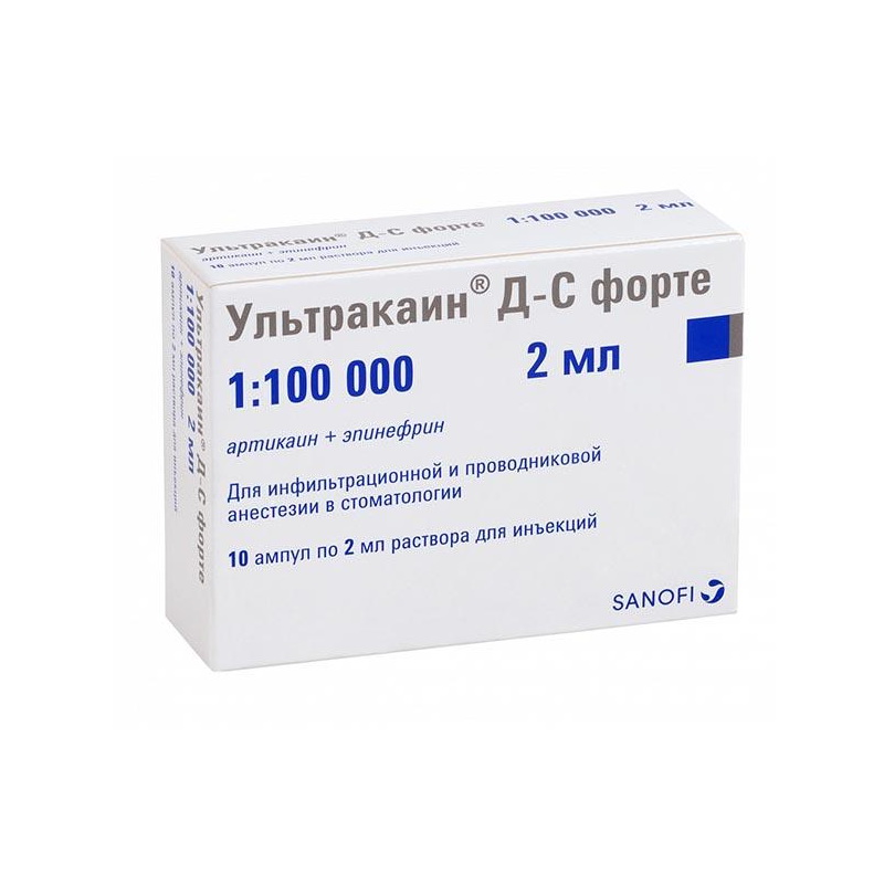 Ультракаин Д-С форте р-р д/инъек. 40мг+10мкг/1мл карт. 1,7мл №100