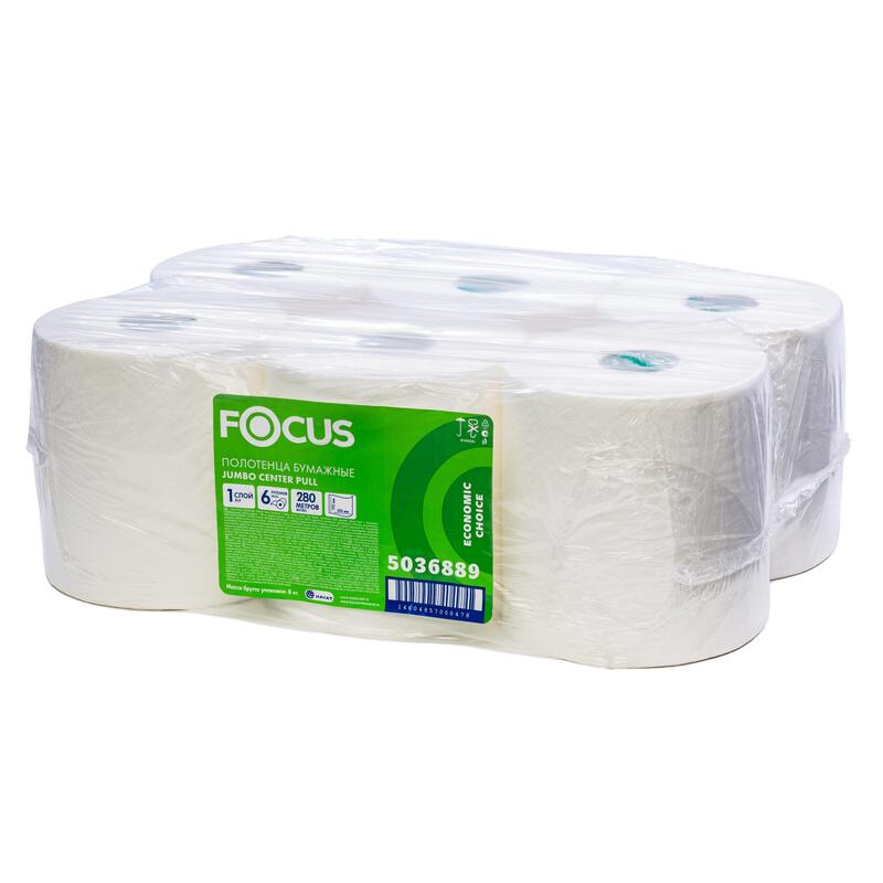 Полотенца бумаж. в рулонах с центр. вытяжкой Focus Jumbo 1-слойные 6рулонов по 280м