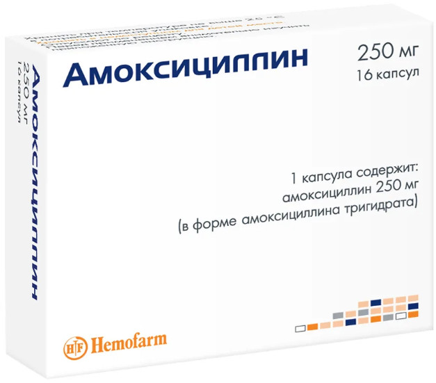 Амоксициллин капсулы 250 мг №16 /Хемофарм