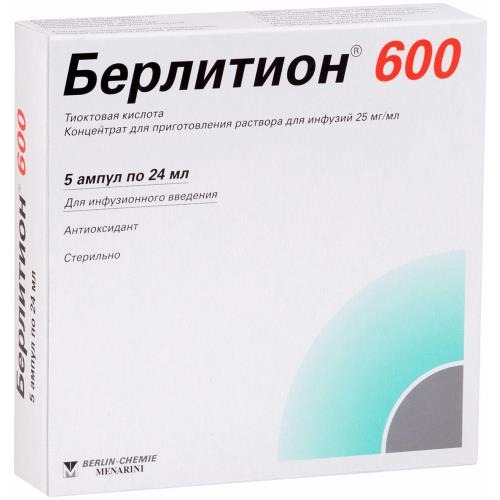 Берлитион 600 конц. д/приг. р-ра д/инф. 25мг/мл амп. 24мл №5