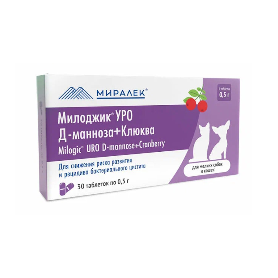 Милоджик Уро Д-манноза+клюква для собак и крупных кошек таб. 1г №30