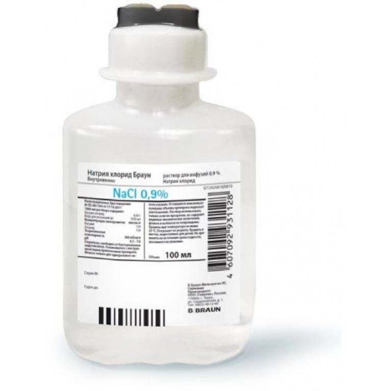Натрия хлорид изотонический 0,9% р-р д/инъекц. фл. 100 мл
